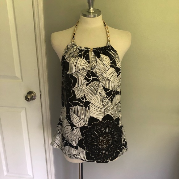 White House Black Market Tops - WHBM black white floral print Silk halter